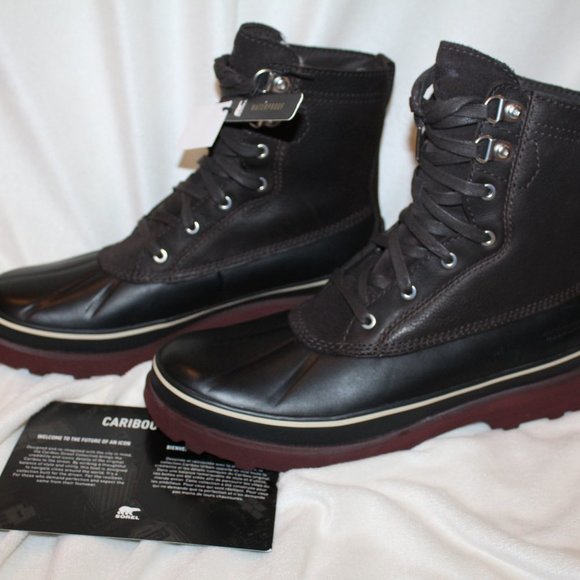 Sorel Men's Black and Burgundy Snow Boots - Picture 2 of 8